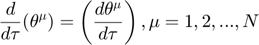 $$ \frac{d}{d \tau}(\theta ^ \mu) = \left(  \frac{d \theta ^ \mu}{d \tau}  \right), \mu = 1,2,...,N$$